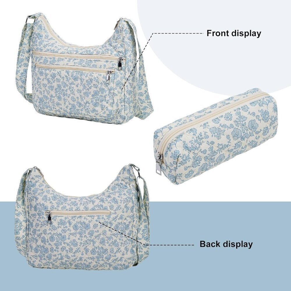 Women's Floral Quilted Crossbody Bag and Tote Multi-Pocket Shoulder Handbags - Picture 6 of 6
